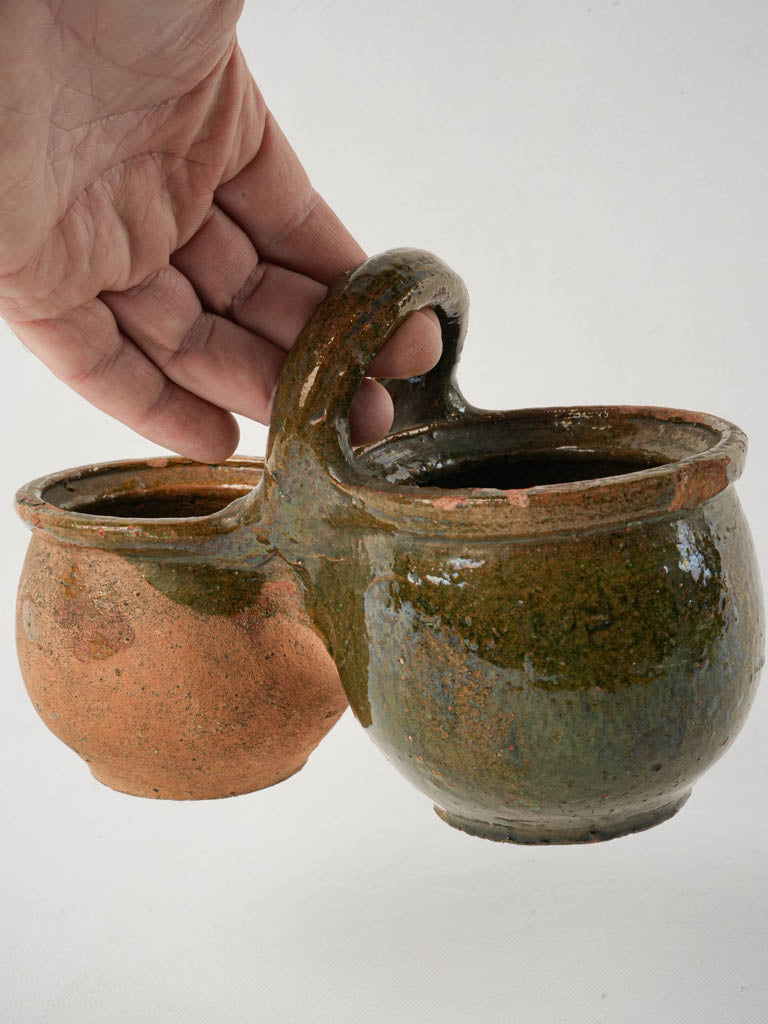 Antique French terracotta twin pot