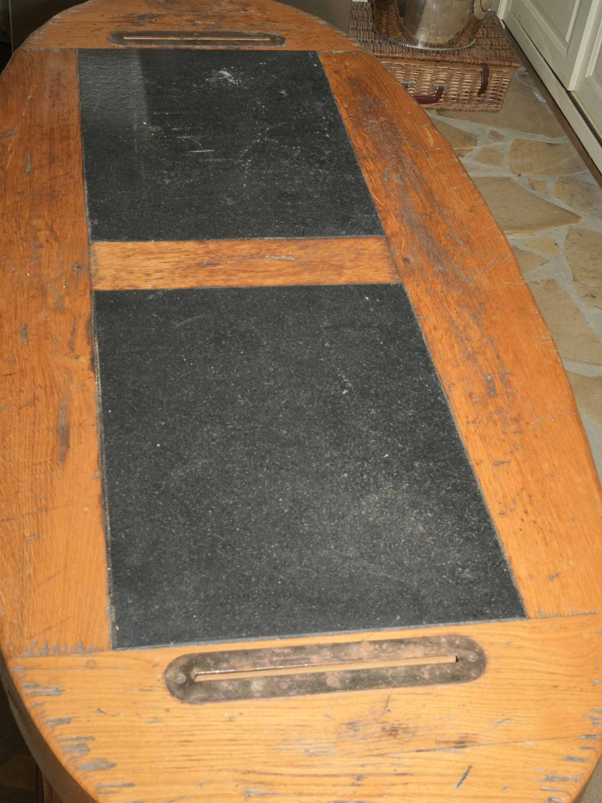 Pine Kitchen Island with Slate Top and Cupboard Storage