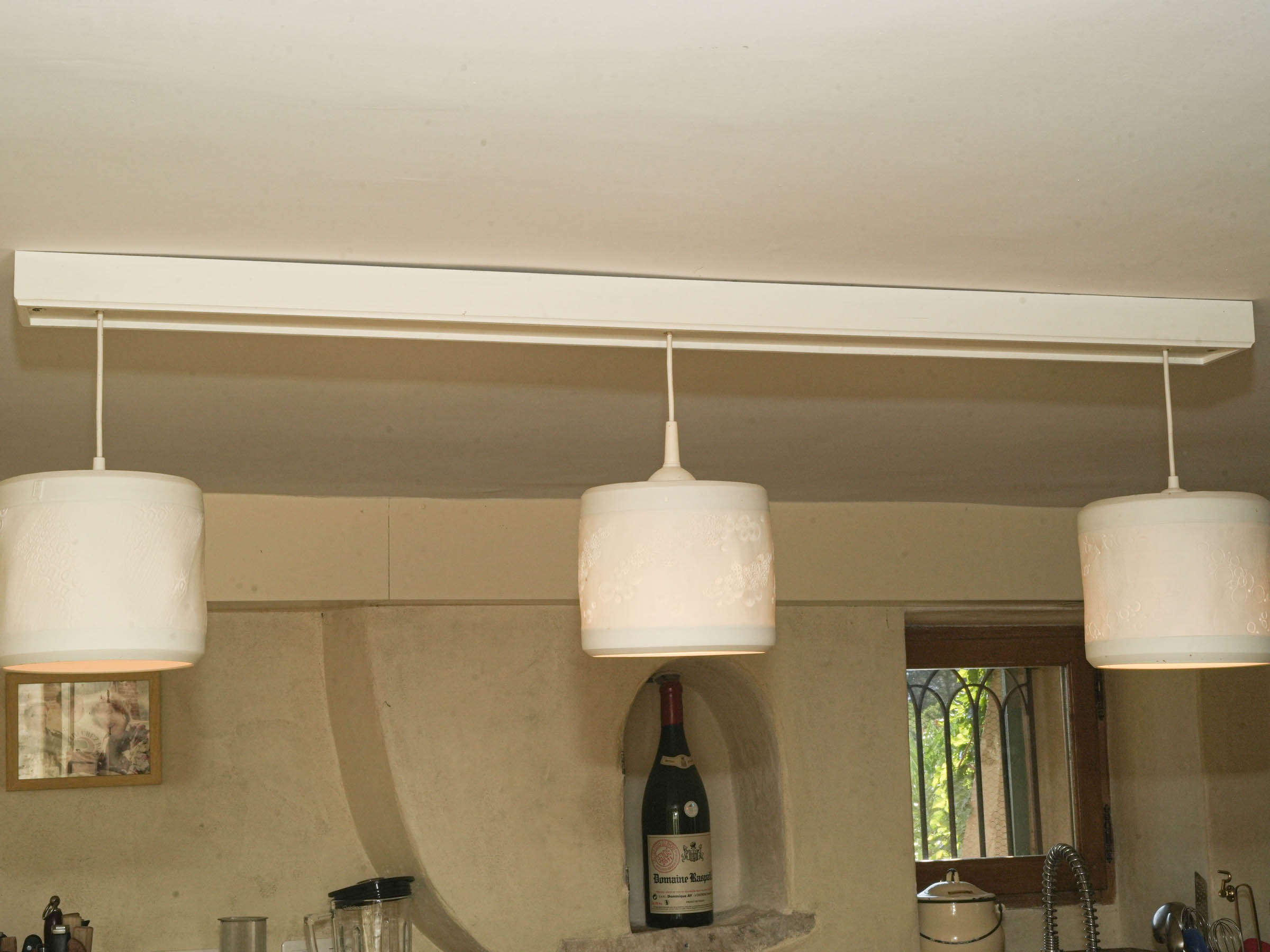Three Handmade Porcelain Pendant Light Fixtures with Botanical Impressions 13" x 8"
