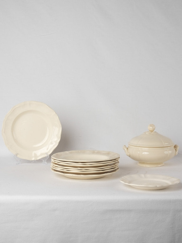 Antique Sarreguemines tureen & plates - creamware 10 pieces