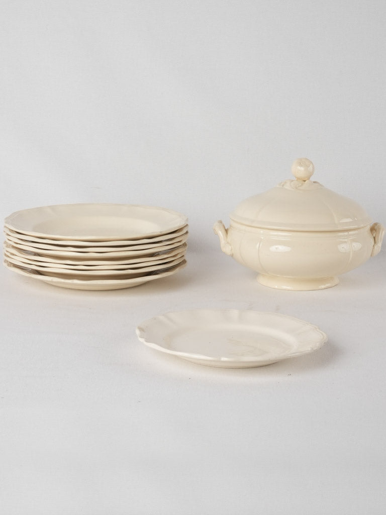 Antique Sarreguemines tureen & plates - creamware 10 pieces