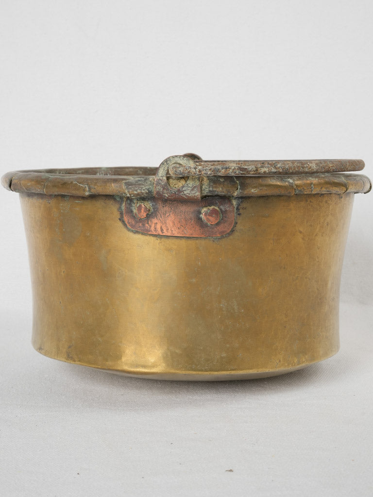 Antique rolled edge brass cauldron