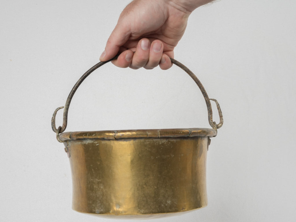 Sturdy vintage French brass cauldron