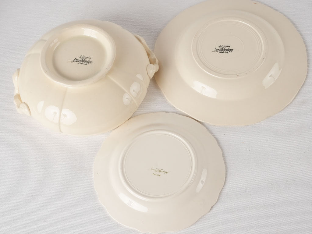 Antique Sarreguemines tureen & plates - creamware 10 pieces