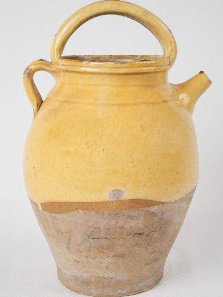 Antique French Orjol cruche - sunny yellow 13¾"