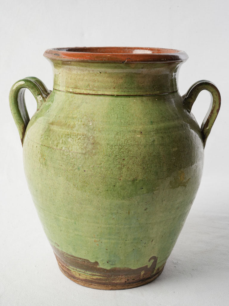 Large Antique French Green Glazed Terracotta Olive Pot - 13½"