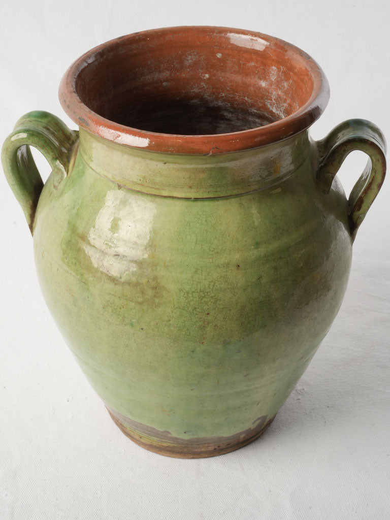 Large Antique French Green Glazed Terracotta Olive Pot - 13½"