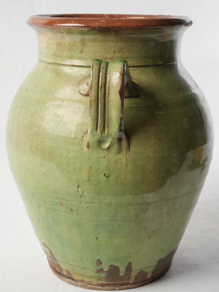 Large Antique French Green Glazed Terracotta Olive Pot - 13½"