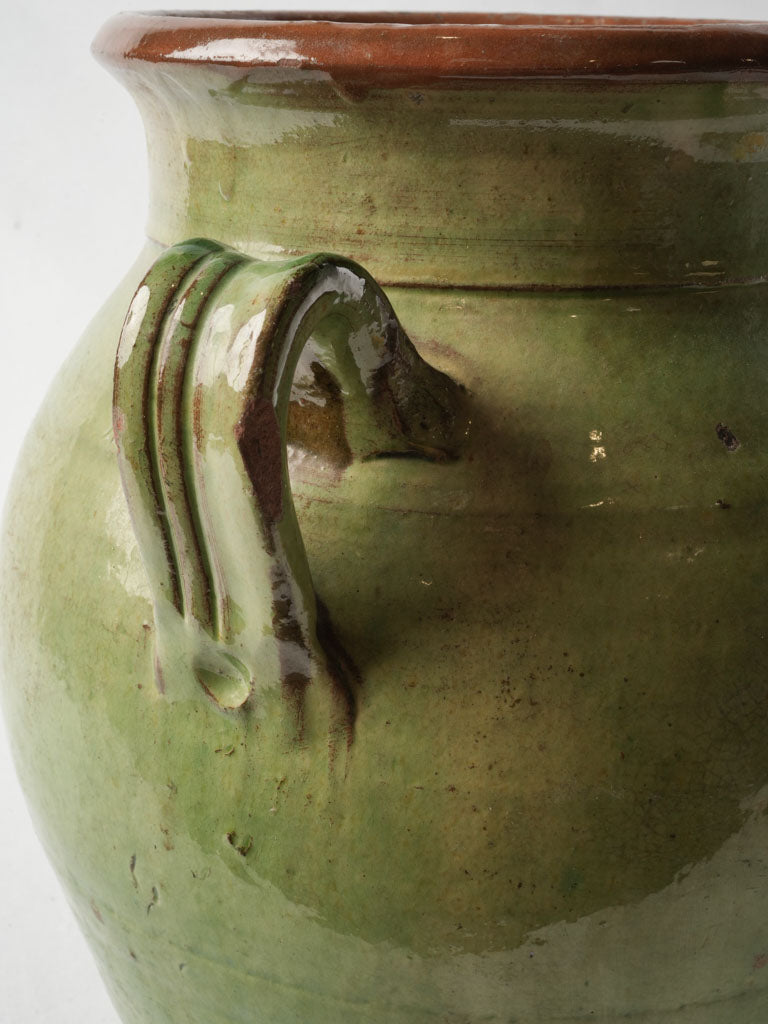 Large Antique French Green Glazed Terracotta Olive Pot - 13½"