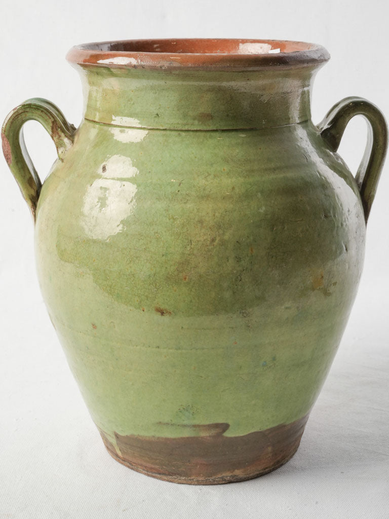 Large Antique French Green Glazed Terracotta Olive Pot - 13½"