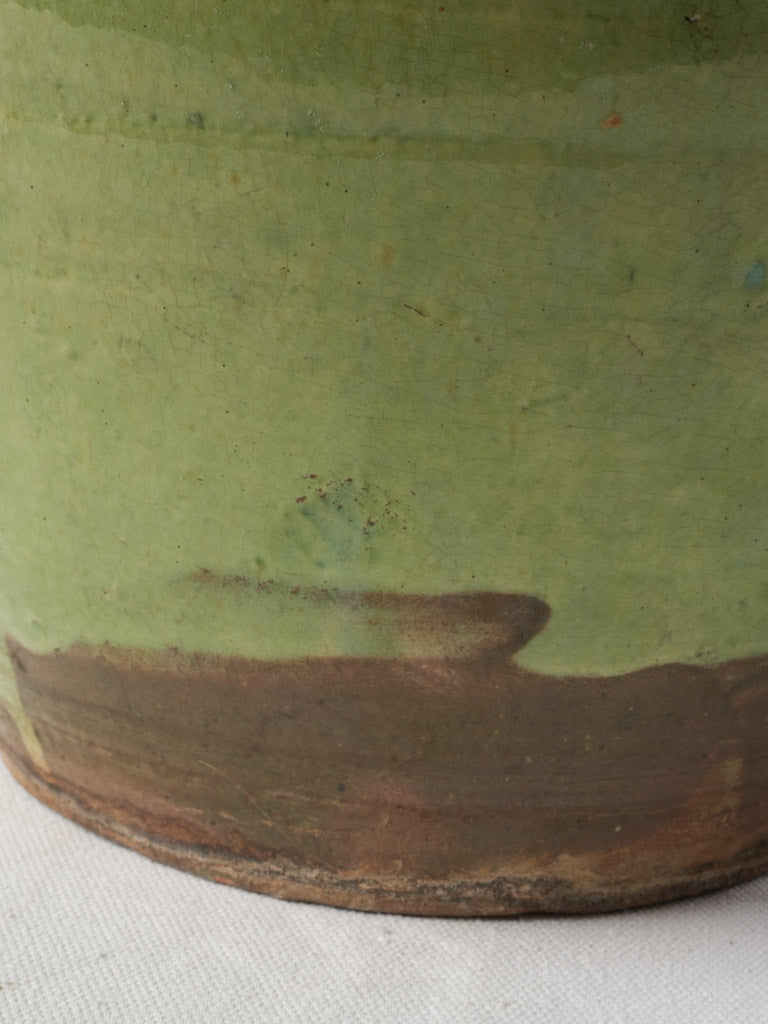 Large Antique French Green Glazed Terracotta Olive Pot - 13½"