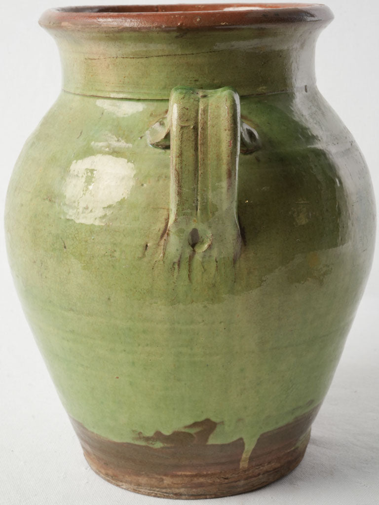 Large Antique French Green Glazed Terracotta Olive Pot - 13½"