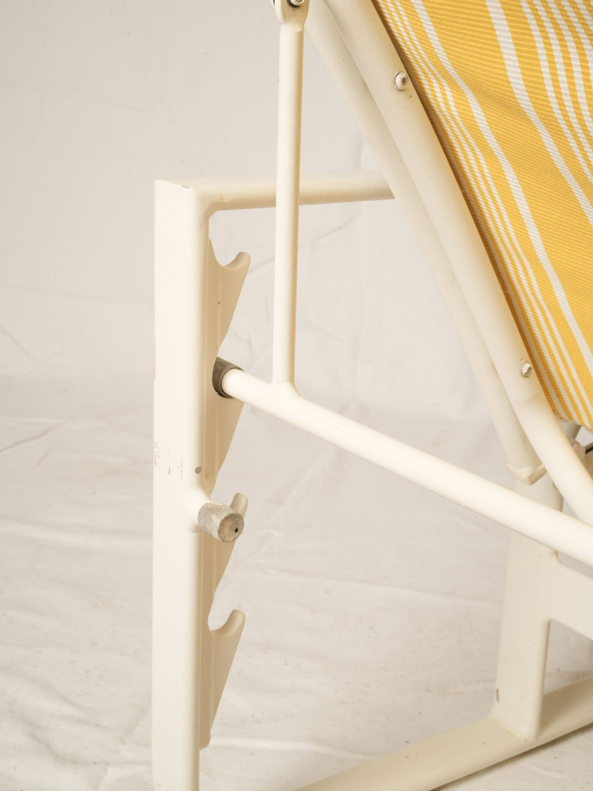 Pair of White Poolside Sun Loungers with Yellow Striped Sling Seats