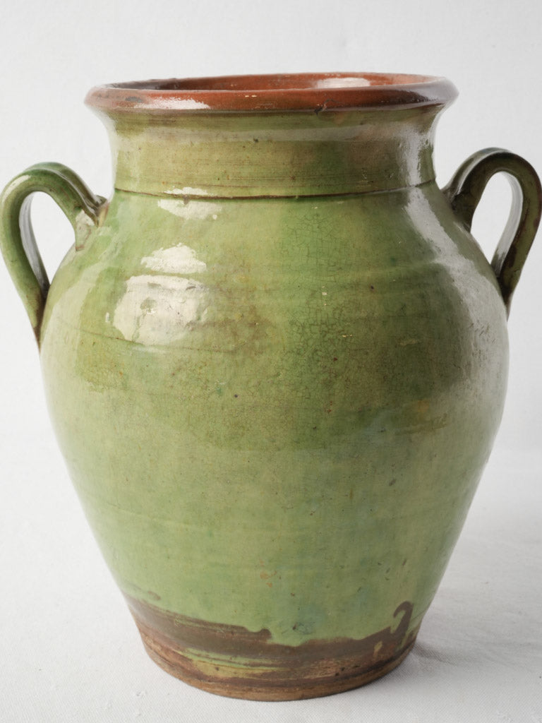 Large Antique French Green Glazed Terracotta Olive Pot - 13½"