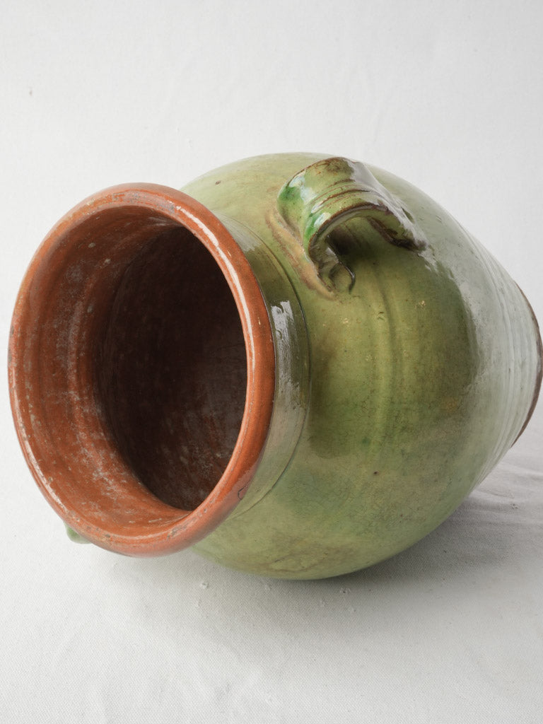 Large Antique French Green Glazed Terracotta Olive Pot - 13½"