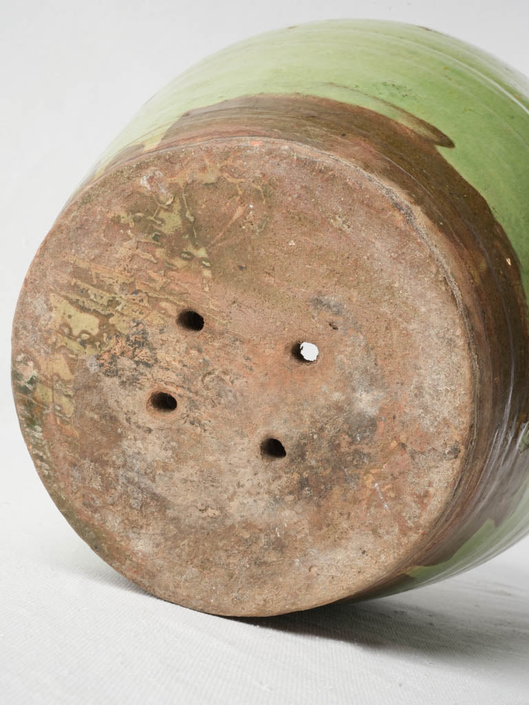 Large Antique French Green Glazed Terracotta Olive Pot - 13½"