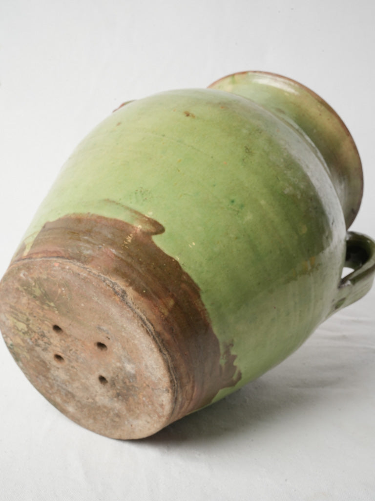 Large Antique French Green Glazed Terracotta Olive Pot - 13½"