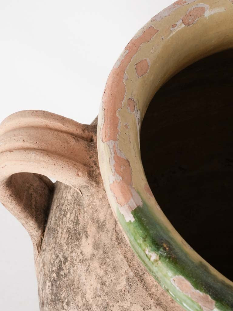 Huge 19th century French olive oil pot - w/ green - Provence 17¾"
