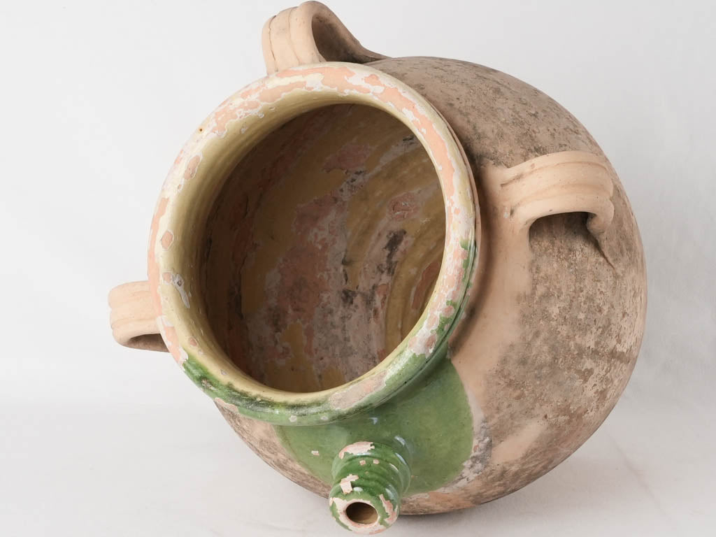 Huge 19th century French olive oil pot - w/ green - Provence 17¾"