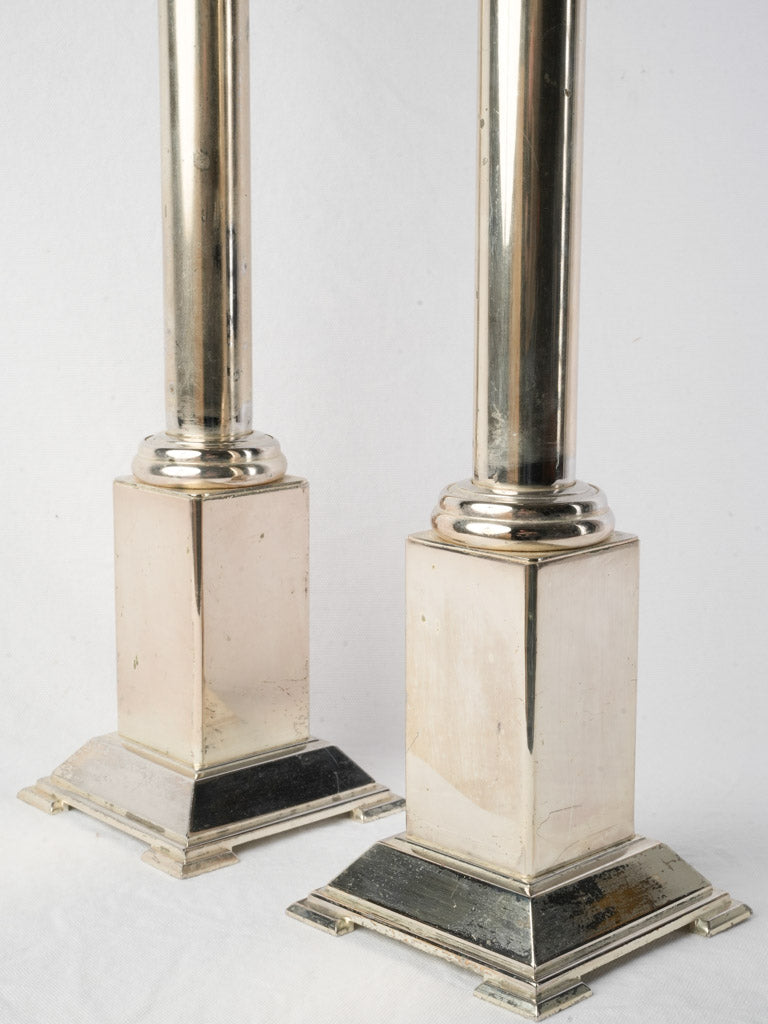 1970s French Silver-Plated Column Candlesticks - 28¾"