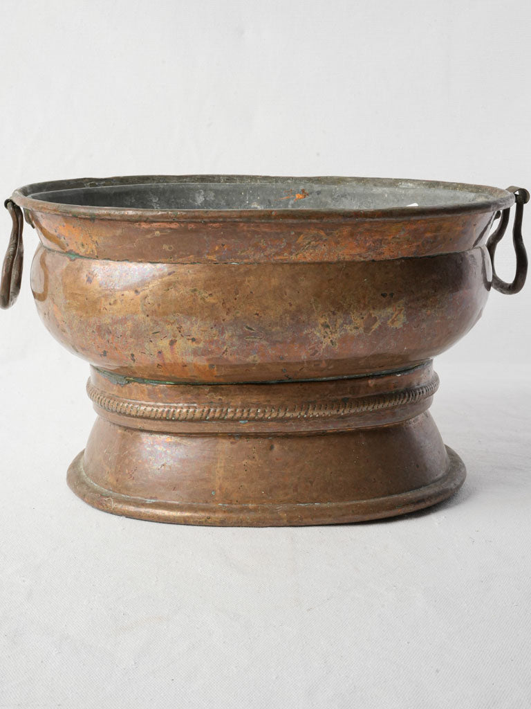 Late 19th-Century French Copper Jardinière W/ Zinc Liner  8¾" x 15"