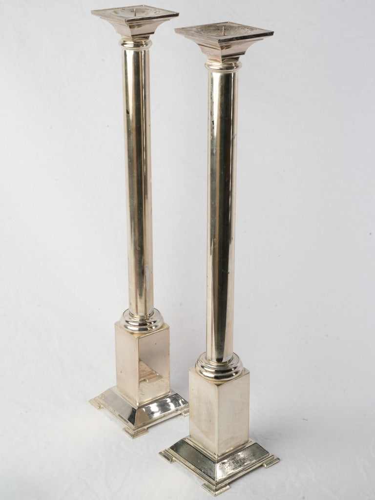 1970s French Silver-Plated Column Candlesticks - 28¾"