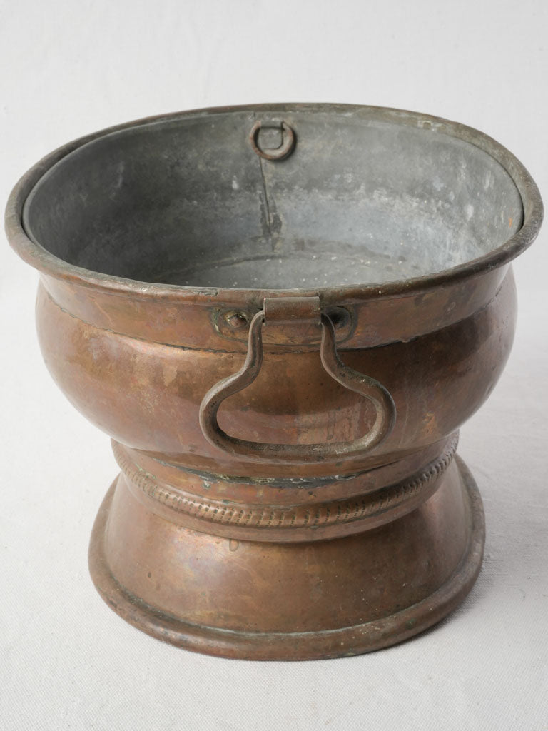 Late 19th-Century French Copper Jardinière W/ Zinc Liner  8¾" x 15"