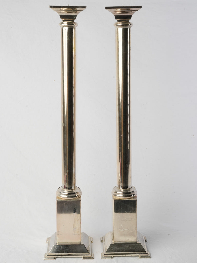 1970s French Silver-Plated Column Candlesticks - 28¾"