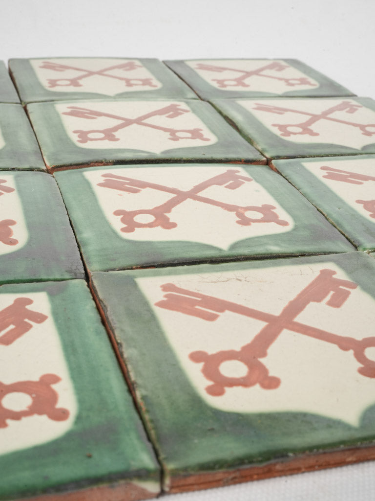 Vintage crossed-key design tiles