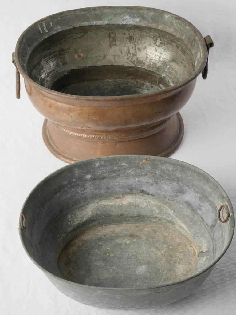 Late 19th-Century French Copper Jardinière W/ Zinc Liner  8¾" x 15"