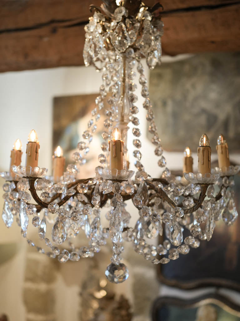 Rare antique bronzed crystal hanging lamp