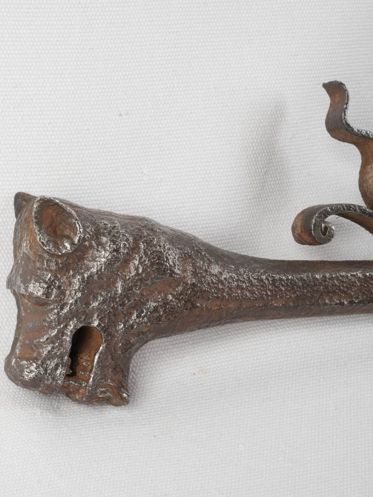Exceptional 17th-Century Hand-Forged Iron Fireplace Crane w/ Dragon's Head & Scrollwork - 23¾"