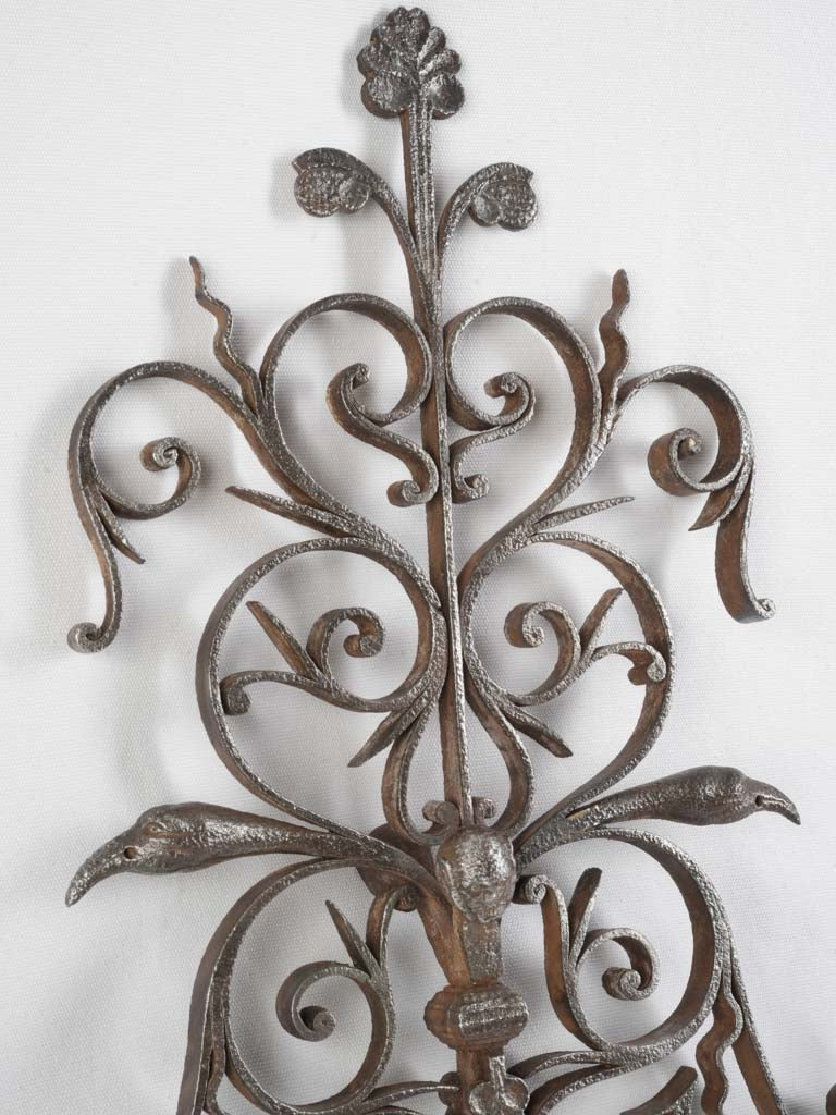 Exceptional 17th-Century Hand-Forged Iron Fireplace Crane w/ Dragon's Head & Scrollwork - 23¾"