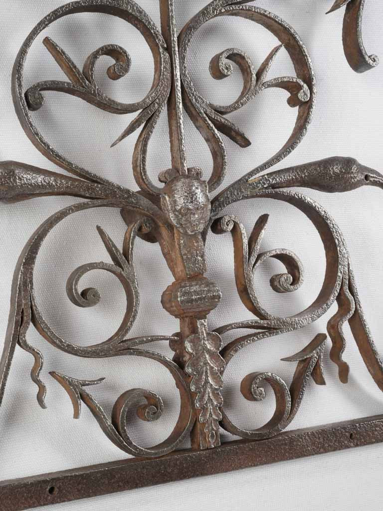Exceptional 17th-Century Hand-Forged Iron Fireplace Crane w/ Dragon's Head & Scrollwork - 23¾"