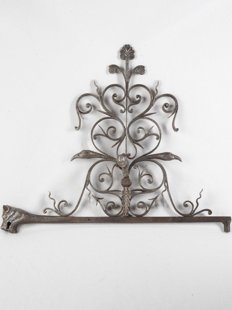 Exceptional 17th-Century Hand-Forged Iron Fireplace Crane w/ Dragon's Head & Scrollwork - 23¾"