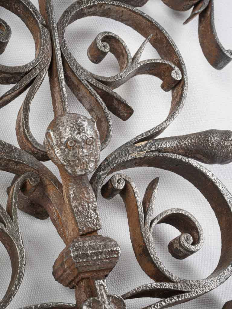 Exceptional 17th-Century Hand-Forged Iron Fireplace Crane w/ Dragon's Head & Scrollwork - 23¾"