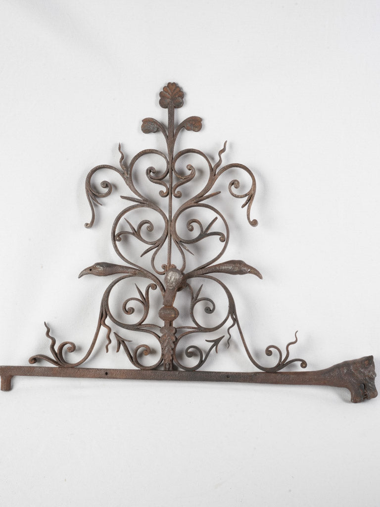 Exceptional 17th-Century Hand-Forged Iron Fireplace Crane w/ Dragon's Head & Scrollwork - 23¾"
