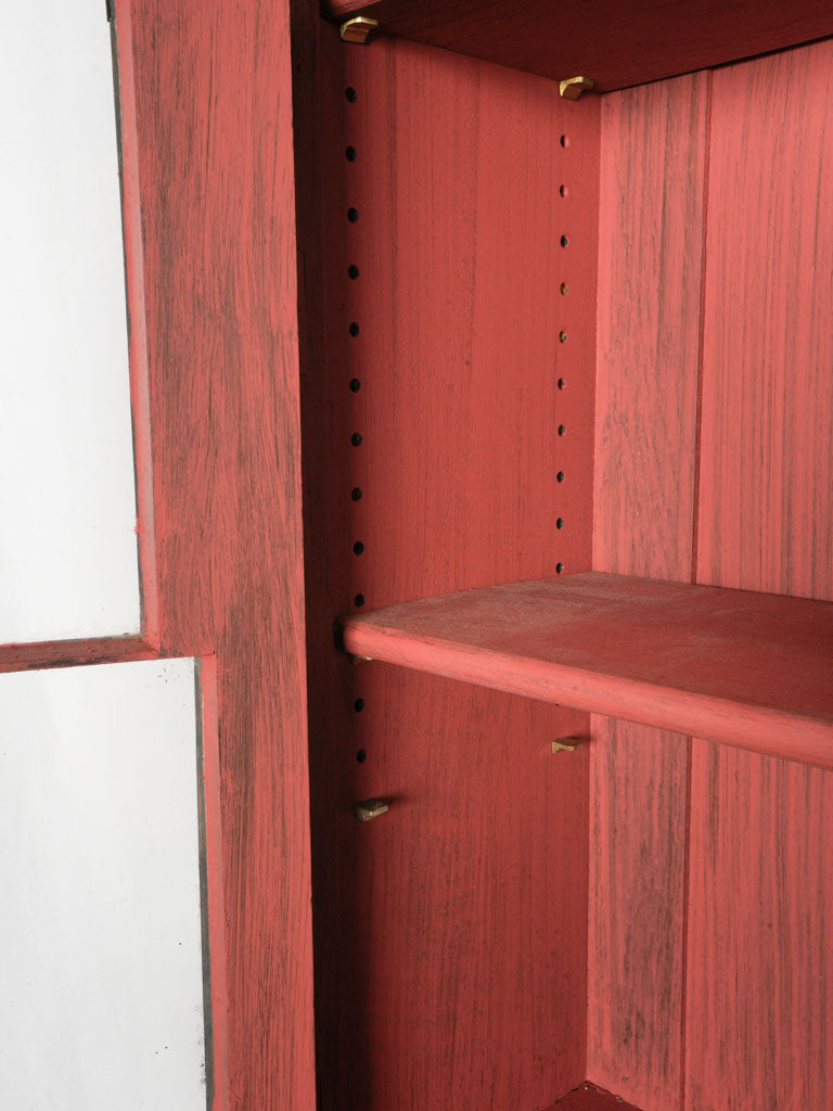 Narrow Black-Painted Early 20th Century Bureau Bookcase w/ Red Interior - 82¾"