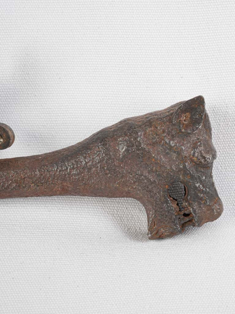 Exceptional 17th-Century Hand-Forged Iron Fireplace Crane w/ Dragon's Head & Scrollwork - 23¾"