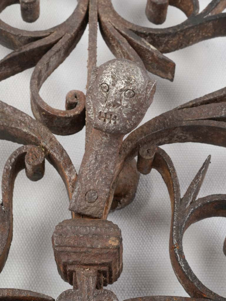 Exceptional 17th-Century Hand-Forged Iron Fireplace Crane w/ Dragon's Head & Scrollwork - 23¾"