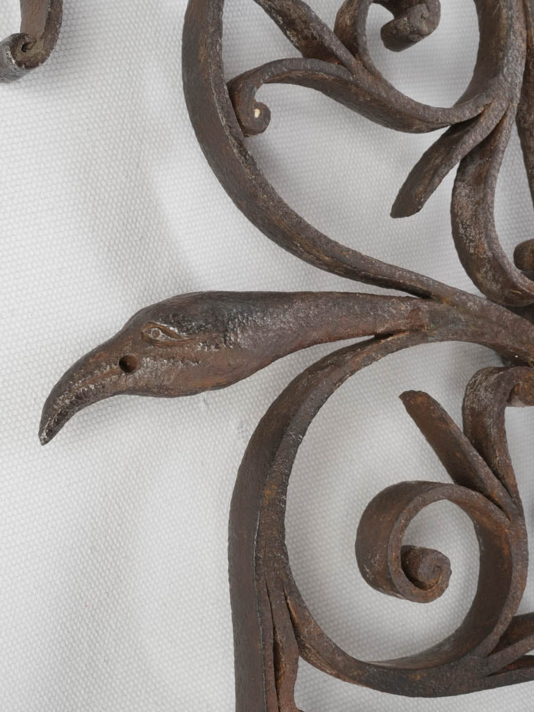 Exceptional 17th-Century Hand-Forged Iron Fireplace Crane w/ Dragon's Head & Scrollwork - 23¾"