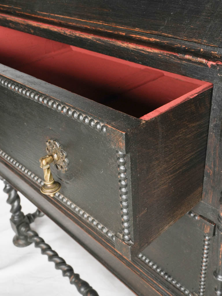 Narrow Black-Painted Early 20th Century Bureau Bookcase w/ Red Interior - 82¾"