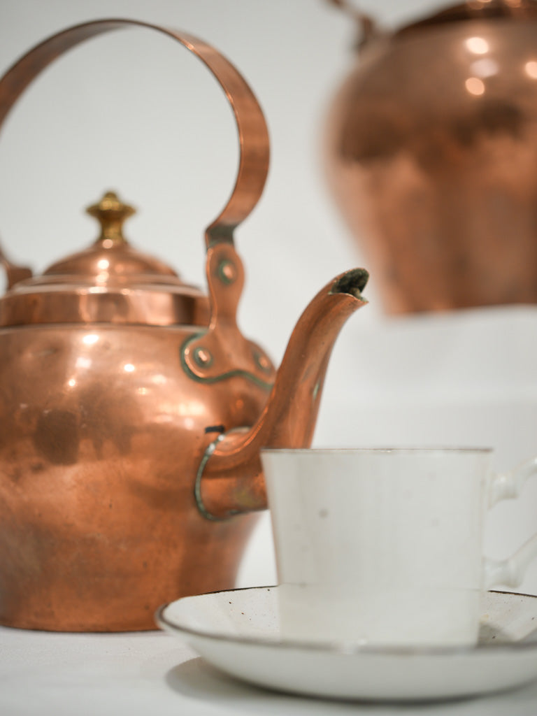 Craftsmanship-inscribed 19th-century copper kettle