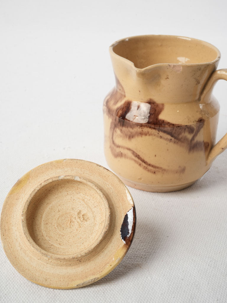 Mid-20th Century Vallauris Lidded Creamer w/ Marbled Glaze - 5"