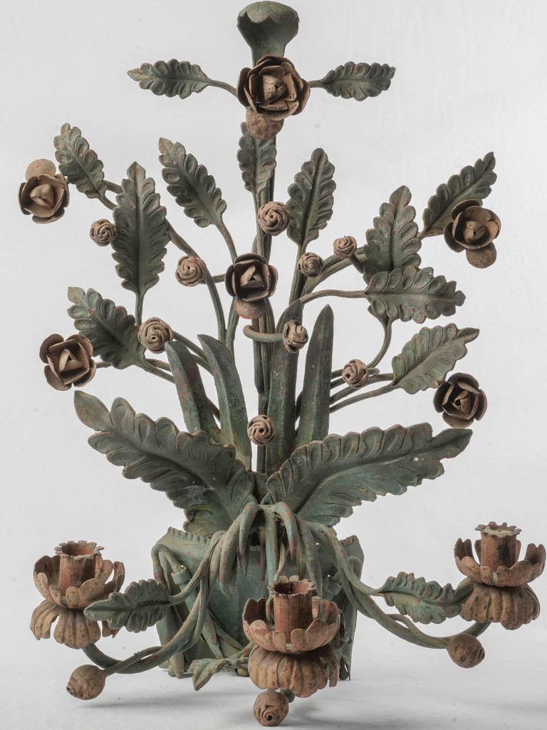 Early 20th-Century French Floral Wrought Iron Three-Candle Sconce - 23¾" x 17"
