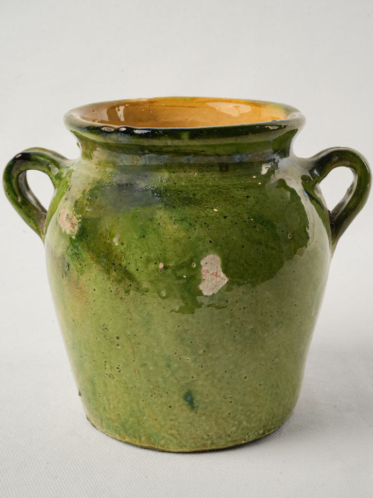 Vivid green glazed terracotta vessel