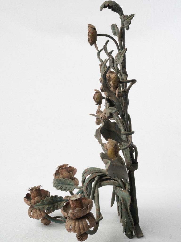 Early 20th-Century French Floral Wrought Iron Three-Candle Sconce - 23¾" x 17"