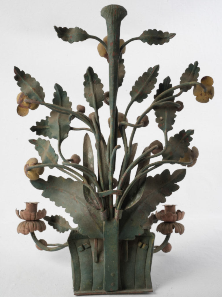 Early 20th-Century French Floral Wrought Iron Three-Candle Sconce - 23¾" x 17"