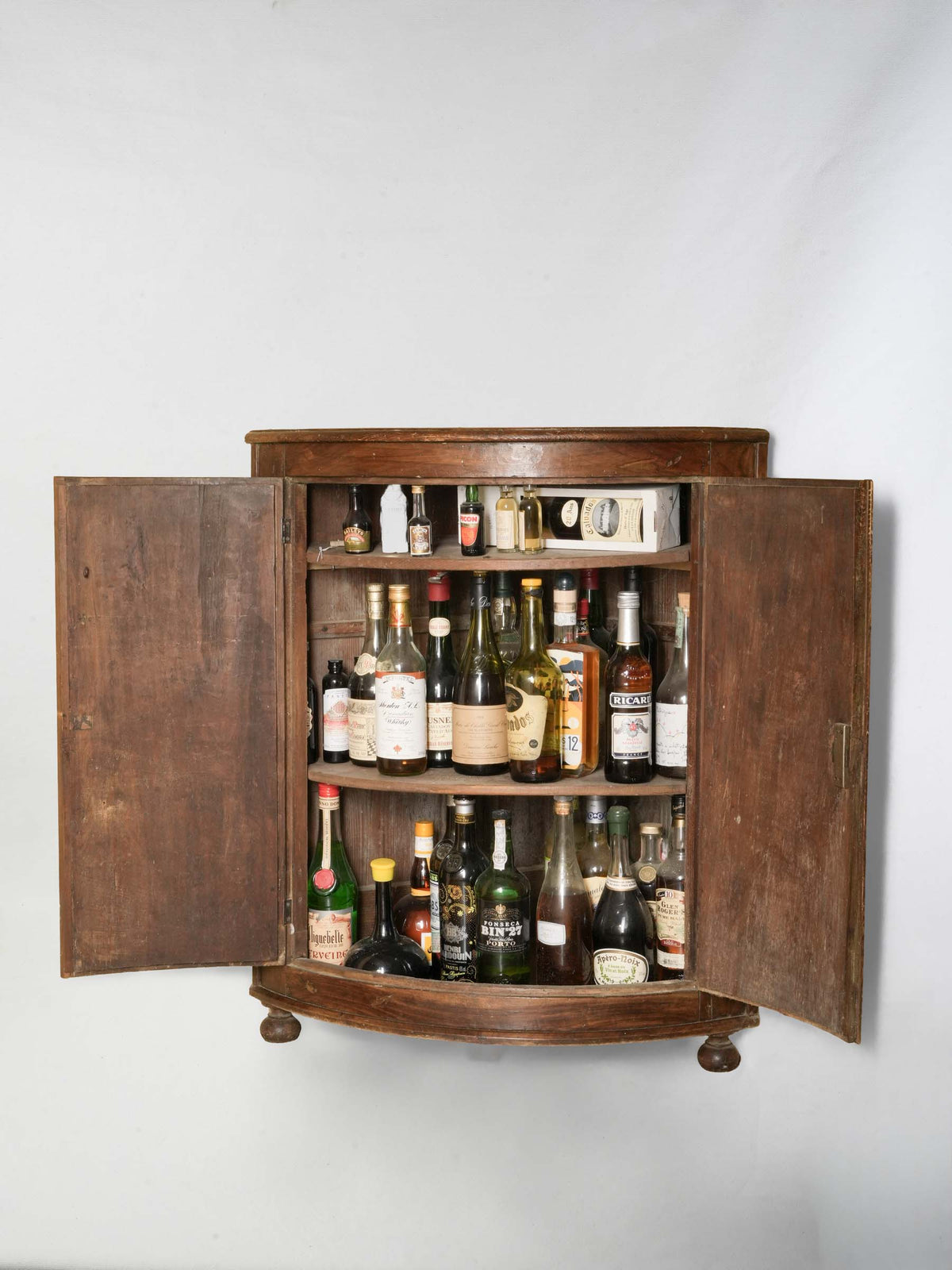 Antique French Walnut Corner Cabinet with Bow Front