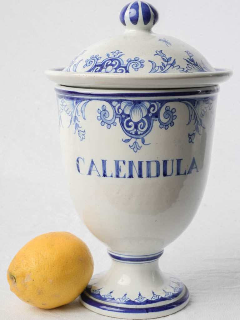 Mid 20th Century French Faience Apothecary Jar - Calendula - 10¼"